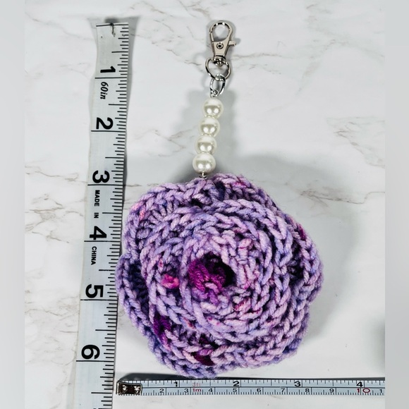 Purple Crochet Flower Bag Charm - Picture 3 of 5